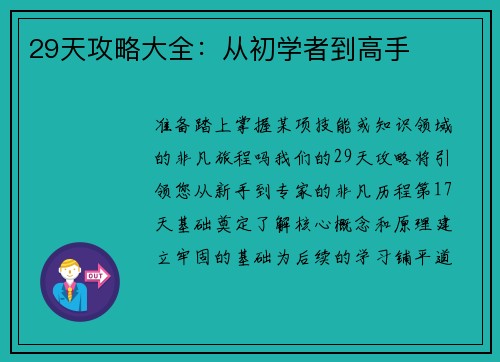 29天攻略大全：从初学者到高手